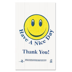 Barnes Paper Company Smiley Face Shopping Bags, 12.5 microns, 11.5" x 21", White, 900/Carton