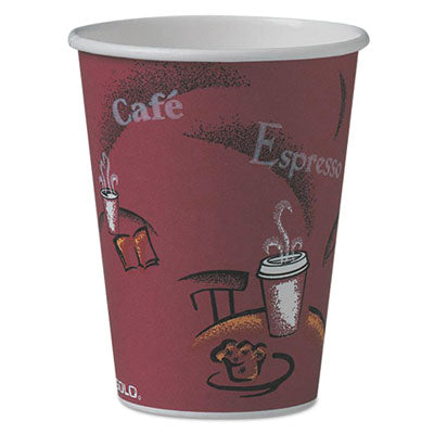 Dart® Solo® Paper Hot Drink Cups in Bistro® Design, 12 oz, Maroon, 50/Pack Cups-Hot Drink, Paper - Office Ready