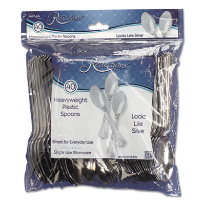 WNA Reflections™ Heavyweight Plastic Utensils, Spoon, Silver, 6 1/4
