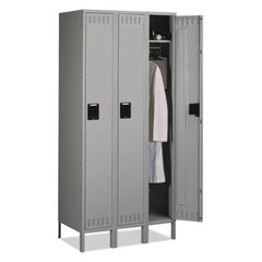 Tennsco Single-Tier Locker, Three Lockers with Hat Shelves and Coat Rods, 36w x 18d x 78h, Medium Gray