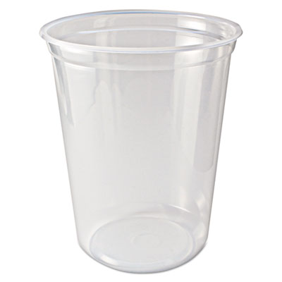 Fabri-Kal® Microwavable Deli Containers, 32 oz, 4.6 Diameter x 5.6 h, Clear, Plastic, 500/Carton Takeout Food Containers - Office Ready