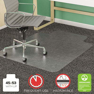 deflecto® SuperMat Frequent Use Chair Mat for Medium Pile Carpeting, 45 x 53, Wide Lipped, Clear Mats-Chair Mat - Office Ready