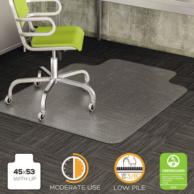deflecto® DuraMat® Moderate Use Chair Mat for Low Pile Carpeting, 45 x 53, Wide Lipped, Clear Mats-Chair Mat - Office Ready