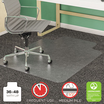 deflecto® SuperMat Frequent Use Chair Mat for Medium Pile Carpeting, Med Pile Carpet, Flat, 36 x 48, Lipped, Clear Mats-Chair Mat - Office Ready
