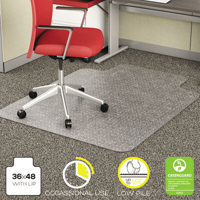 deflecto® EconoMat® Occasional Use Chair Mat for Commercial Flat Pile Carpeting, Low Pile Carpet, Flat, 36 x 48, Lipped, Clear Mats-Chair Mat - Office Ready