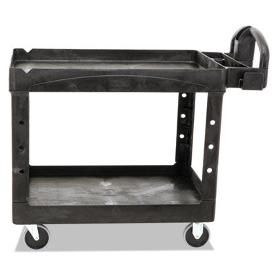 Rubbermaid® Commercial Heavy-Duty Utility Cart, Two-Shelf, 25.9w x 45.2d x 32.2h, Black Carts & Stands-Maintenance Cart - Office Ready