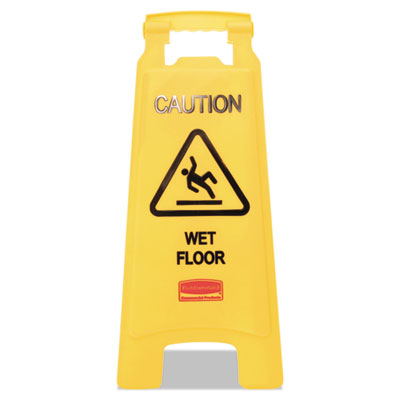 Rubbermaid® Commercial “Caution Wet Floor” Floor Sign, 11 x 12 x 25, Bright Yellow Safety Cones-Folding Floor Sign - Office Ready