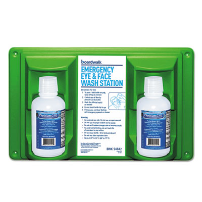 Boardwalk® Emergency Eyewash Station, 16 oz Bottle, 2 Bottles/Station Eye Wash Stations with Solution - Office Ready