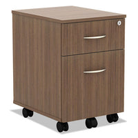 Alera® Valencia™ Series Mobile Box/File Pedestal, Left/Right, 2-Drawers: Box/File, Legal/Letter, Modern Walnut, 15.88