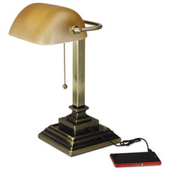 Alera® Banker's Lamp, 10w x 10d x 15h, Antique Brass