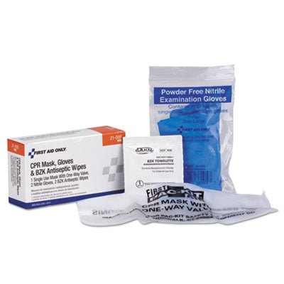 First Aid Only™ CPR Mask with Gloves and Wipes, 2 Gloves, 2 Wipes First Aid Kit Refills-Mixed Products - Office Ready