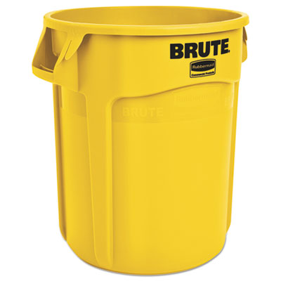 Rubbermaid® Commercial Vented Round Brute® Container, 20 gal, Plastic, Yellow Indoor All-Purpose Waste Bins - Office Ready
