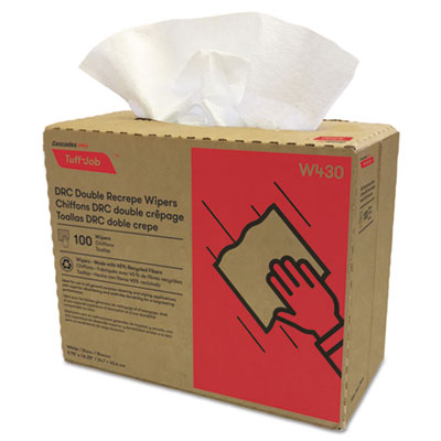Cascades PRO Tuff-Job® Double Recrepe Wipers, 9.75 x 16.5, White, 100/Box, 8 Box/Carton Towels & Wipes-Shop Towels and Rags - Office Ready