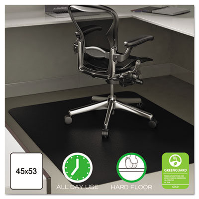 deflecto® EconoMat® Non-Studded All Day Use Chair Mat for Hard Floors, 45 x 53, Rectangular, Black Mats-Chair Mat - Office Ready