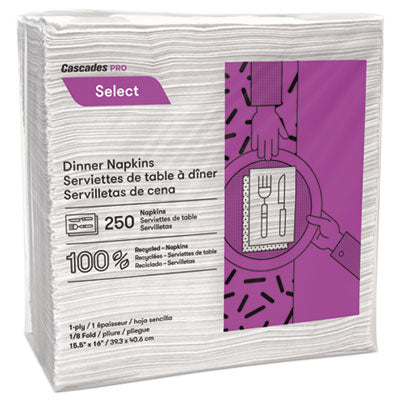 Cascades PRO Select® Dinner Napkins, 1-Ply, White, 15.5 x 16, 250/Pack, 12/Carton Napkins-Dinner - Office Ready