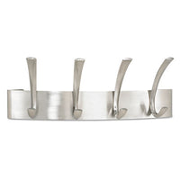 Safco® Metal Coat Rack, Steel, Wall Rack, Four Hooks, 14.25w x 4.5d x 5.25h, Brushed Nickel Clothes Racks-Wall Hook Racks & Rails - Office Ready