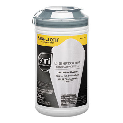 Sani Professional® Disinfecting Multi-Surface Wipes, 7.5 x 5.38, White, 200/Canister Cleaner/Detergent Wet Wipes - Office Ready