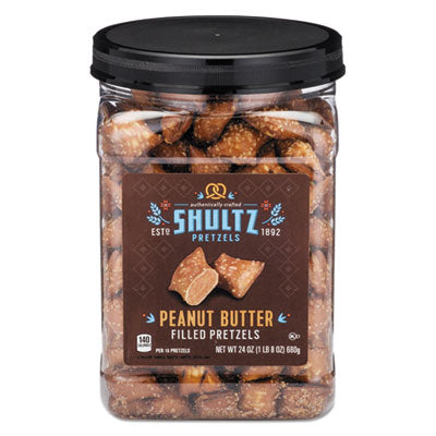 Shultz Pretzels, Peanut Butter, Tub, 24 oz Food-Snack - Office Ready