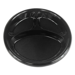 Boardwalk® Hi-Impact Plastic Dinnerware, Plate, 3-Compartment, 10" dia, Black, 500/Carton