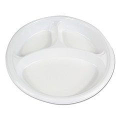 Boardwalk® Hi-Impact Plastic Dinnerware, Plate, 3-Compartment, 10" dia, White, 500/Carton