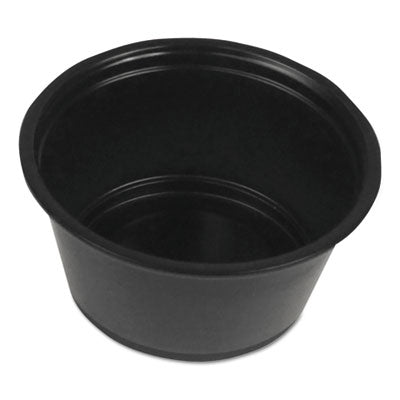 Boardwalk® Soufflé/Portion Cups, 2 oz, Polypropylene, Black, 20 Cups/Sleeve, 125 Sleeves/Carton Cups-Portion, Plastic - Office Ready