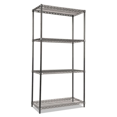 Alera® Black Anthracite Wire Shelving Kit, Four-Shelf, 36w x 18d x 72h, Black Anthracite Shelving Units-Multiuse Shelving-Open - Office Ready