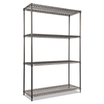 Alera® Black Anthracite Wire Shelving Kit, Four-Shelf, 48w x 18d x 72h, Black Anthracite Shelving Units-Multiuse Shelving-Open - Office Ready
