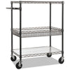 Alera® Three-Tier Wire Cart with Basket, 34w x 18d x 40h, Black Anthracite Carts & Stands-Utility Cart - Office Ready