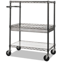 Alera® Three-Tier Wire Cart with Basket, 34w x 18d x 40h, Black Anthracite Carts & Stands-Utility Cart - Office Ready