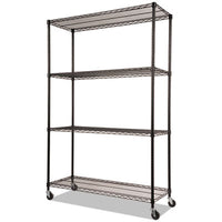 Alera® NSF Certified 4-Shelf Wire Shelving Kit with Casters, 48w x 18d x 72h, Black Shelving Units-Multiuse Shelving-Open - Office Ready