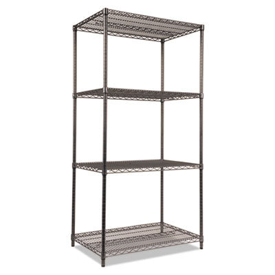 Alera® Black Anthracite Wire Shelving Kit, Four-Shelf, 36w x 24d x 72h, Black Anthracite Shelving Units-Multiuse Shelving-Open - Office Ready