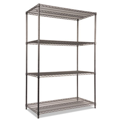 Alera® Black Anthracite Wire Shelving Kit, Four-Shelf, 48w x 24d x 72h, Black Anthracite Shelving Units-Multiuse Shelving-Open - Office Ready