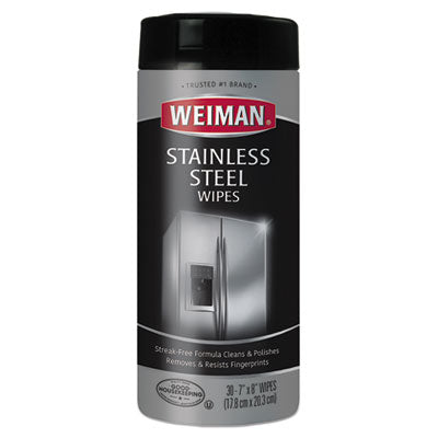 WEIMAN?« Stainless Steel Wipes, 1-Ply, 7 x 8, White, 30/Canister, 4 Canisters/Carton Cleaner/Detergent Wet Wipes - Office Ready