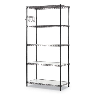Alera® 5-Shelf Wire Shelving Kit with Casters & Shelf Liners, 36w x 18d x 72h, Black Anthracite Shelving Units-Multiuse Shelving-Open - Office Ready