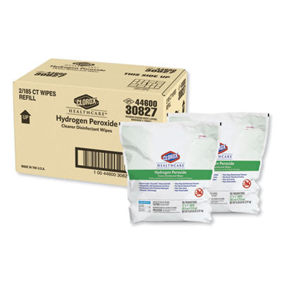 Clorox Healthcare® Hydrogen Peroxide Cleaner Disinfectant Wipes, 12 x 11, Unscented, White, 185/Pack, 2 Packs/Carton Cleaner/Detergent Wet Wipes - Office Ready