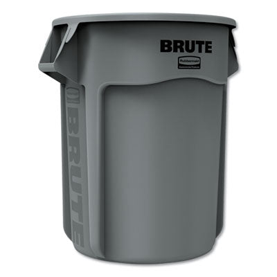 Rubbermaid® Commercial Vented Round Brute® Container, Plastic, 55 gal, Gray Waste Receptacles-Indoor All-Purpose Waste Bins - Office Ready