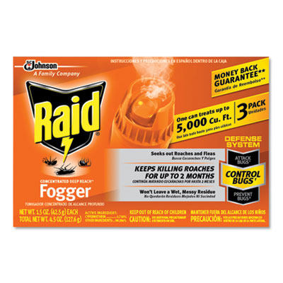 Raid® Concentrated Deep Reach™ Fogger, 1.5 oz Aerosol Can, 3/Pack, 12 Packs/Carton Insecticides-Insect Repellent - Office Ready