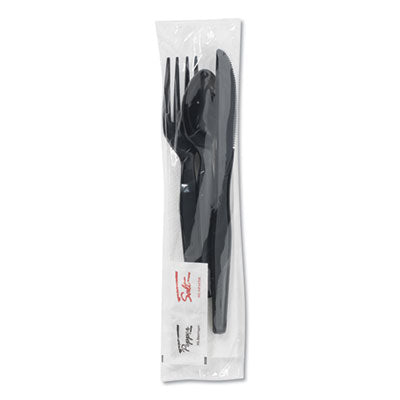 Dixie® Wrapped Tableware/Napkin Packets, Fork/Knife/Spoon/Napkin, Black, 250/Carton Disposable Dining Utensil Combos - Office Ready