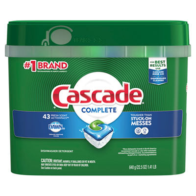 Cascade® ActionPacs®, Fresh Scent, 22.5 oz Tub, 43/Tub Automatic Dishwasher Detergents - Office Ready