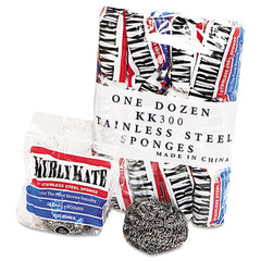 Kurly Kate® Stainless Steel Scrubbers, Medium, 3.5 x 3.5, Steel Gray, 12/Pack, 12 Packs/Carton