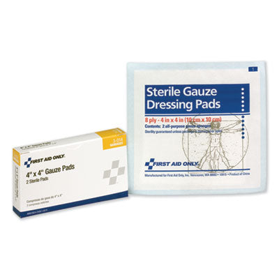 First Aid Only™ Gauze Pads, Sterile, 4 x 4, 2/Box Gauze-Sterile Pad - Office Ready