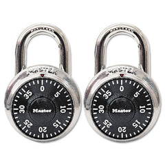 Master Lock® Combination Lock, Stainless Steel, 1 7/8" Wide, Black Dial, 2/Pack
