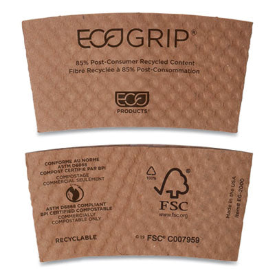 Eco-Products® EcoGrip® Recycled Content Hot Cup Sleeve, Fits 12, 16, 20, 24 oz Cups, Kraft, 1,300/Carton Cup Sleeves-Kraft - Office Ready