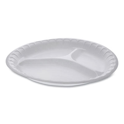 Pactiv Evergreen Unlaminated Foam Dinnerware, 3-Compartment Plate, 10.25