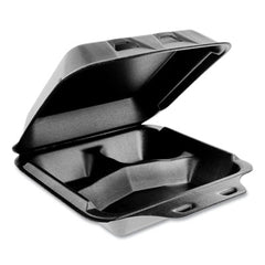 Pactiv Evergreen SmartLock® Foam Hinged Containers, Medium, 3-Compartment, 8 x 8.5 x 3, Black, 150/Carton