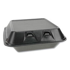 Pactiv Evergreen SmartLock® Foam Hinged Containers, Medium, 8 x 8.5 x 3, Black, 150/Carton