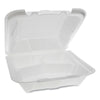 Pactiv Evergreen Foam Hinged Lid Containers, Dual Tab Lock, 3-Compartment, 9.13 x 9 x 3.25, White, 150/Carton Food Containers-Takeout Clamshell, Foam - Office Ready