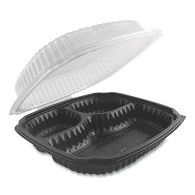 Anchor Packaging Culinary Lites® Microwavable Container, 20 oz/5 oz/ 5 oz, 9 x 9 x 3.13, Clear/Black, Plastic, 100/Carton Takeout Food Containers - Office Ready