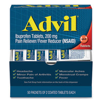 Advil® Ibuprofen Tablets, Two-Pack, 50 Packs/Box Pain Relief - Office Ready