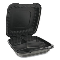 Pactiv Evergreen EarthChoice® SmartLock® Microwavable Hinged Lid Containers, 3-Compartment, 9.33 x 8.88 x 3.1, Black, 120/Carton